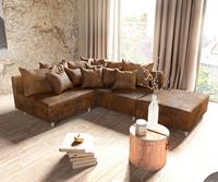 DELIFE Ecksofa Clovis Braun Antik Optik Modular Hocker Ottomane Rechts, Design Ecksofas, Couch Loft, Modulsofa, modular