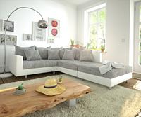 DELIFE Ecksofa Clovis Weiss Hellgrau modular Hocker Armlehne Ottomane Rechts