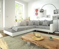 DELIFE Ecksofa Clovis Weiss Hellgrau Hocker Armlehne Ottomane Links Modulsofa