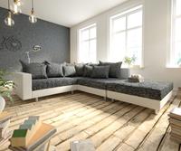 DELIFE Ecksofa Clovis Weiss Schwarz Hocker Armlehne Ottomane Rechts modular, Design Ecksofas, Couch Loft, Modulsofa, modular