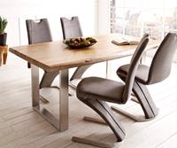 DELIFE Esstisch Edge 180x90 XL Akazie Natur Edelstahl Schmal Live-Edge