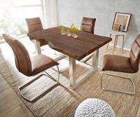 DELIFE Esstisch Edge 180x90 XL Akazie Braun Edelstahl Breit Live-Edge