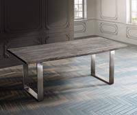 DELIFE Esstisch Edge 180x90 XL Akazie Platin Edelstahl Schmal Live-Edge