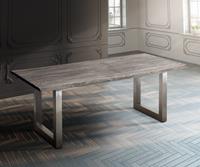 DELIFE Esstisch Edge 180x90 XL Akazie Platin Edelstahl Breit Live-Edge