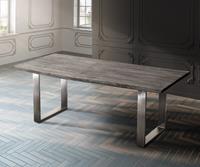 DELIFE Esstisch Edge 260x100 Akazie Platin Edelstahl Schmal Live-Edge