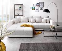 DELIFE Big-Sofa Violetta 310x135 cm Hellgrau Creme mit Hocker, Big Sofas