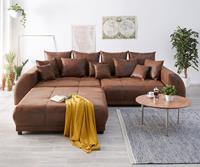 DELIFE Big-Sofa Violetta 310x135 Braun Antik Optik Hocker Kissen