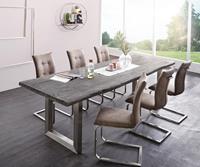 DELIFE Esstisch Edge 300x100 XL Akazie Platin Edelstahl Breit Live-Edge