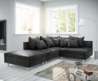 DELIFE Ecksofa Clovis Anthrazit Antik Optik Hocker Ottomane Links Modulsofa