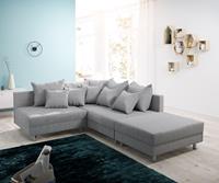 DELIFE Ecksofa Clovis Grau Flachgewebe Hocker Ottomane Rechts Modulsofa