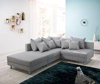 DELIFE Ecksofa Clovis Grau Flachgewebe Hocker Ottomane Links Modulsofa