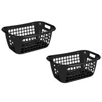 3x stuks zwarte wasmanden/wasgoedmanden met handgrepen 65 cm Zwart