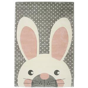 Merinos Vloerkleed Kinderkamer Konijntje Grijs-Roze-140 x 200 cm