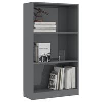 vidaXL Bücherregal 3 Fächer Hochglanz- Grau