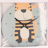 Tijger dieren wandklok 26 cm van hout voor kinderen - Kinderkamer decoratie accessoires