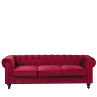 Beliani Driezitsbank fluweel rood CHESTERFIELD