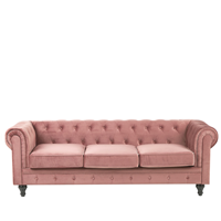 Beliani Driezitsbank fluweel roze CHESTERFIELD