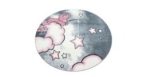 KIDS Poesje Rond Vloerkleed Kinderkamer Grijs / Roze Laagpolig- 160 CM ROND