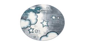 KIDS Dreams Rond Vloerkleed Kinderkamer Blauw / Grijs Laagpolig- 120 CM ROND