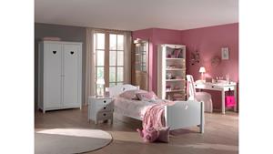 Volledig uitgeruste kinderkamer Amori combo met bed, nachtkastje, 2-deurs kledingkast, bureau en boekenkast - wit