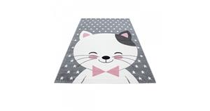 KIDS Poesje Vloerkleed Kinderkamer Grijs / Roze Laagpolig- 80x150 CM