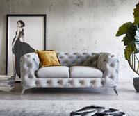 DELIFE Couch Corleone  185x97 cm Grau Samt Chrome 2-Sitzer Sofa