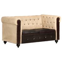 vidaXL Tweezitsbank Chesterfield-stijl echt leer bruin