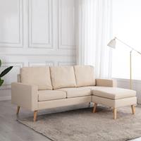 vidaXL Sofa 3-Sitzer-Sofa mit Hocker Creme Stoff
