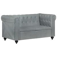 vidaXL Tweezitsbank Chesterfield-stijl echt leer grijs