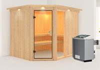 Karibu &VerticalLine; Fiona 3 Sauna met Dakkraag &VerticalLine; Kachel 9 kW Ge&iuml;ntegreerde Bediening