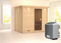 Karibu &VerticalLine; Sonara Sauna met Dakkraag &VerticalLine; Bronzeglas Deur &VerticalLine; Kachel 9 kW Ge&iuml;ntegreerde Bediening