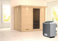 Karibu &VerticalLine; Sonara Sauna met Dakkraag &VerticalLine; Antracietglas &VerticalLine; Kachel 9 kW Ge&iuml;ntegreerde Bediening