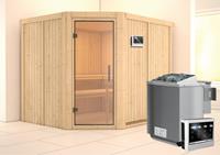 Karibu | Malin Sauna | Helderglas Deur | Biokachel 9 kW Externe Bediening