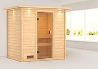 Karibu Massivholzsauna SELENA 1,95 x 1,45 m  ohne Ofen mit Dachkranz 6165