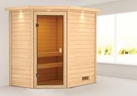 Karibu Massivholzsauna JELLA 1,95 x 1,45 m  ohne Ofen mit Dachkranz 6167