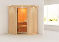 Karibu | Larin Sauna met Dakkraag | Bronzeglas Deur