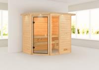 Karibu Massivholzsauna JADA 2,24 x 1,6 m  ohne Ofen mit Dachkranz 6181