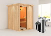 Karibu | Minja Sauna met Dakkraag | Bronzeglas Deur | Kachel 3,6 kW Geïntegreerde Bediening