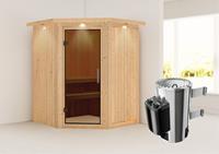 Karibu | Nanja Sauna met Dakkraag | Antracietglas | Kachel 3,6 kW Geïntegreerde Bediening