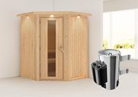 Karibu | Nanja Sauna met Dakkraag | Energiesparende Deur | Kachel 3,6 kW Geïntegreerde Bediening