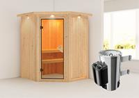 Karibu | Nanja Sauna met Dakkraag | Bronzeglas Deur | Kachel 3,6 kW Geïntegreerde Bediening