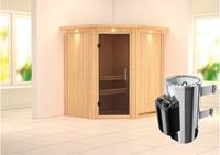 Karibu | Tonja Sauna met Dakkraag | Antracietglas | Kachel 3,6 kW Geïntegreerde Bediening