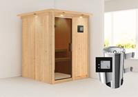 Karibu | Minja Sauna met Dakkraag | Antracietglas | Kachel 3,6 kW Externe Bediening