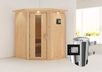 Karibu | Nanja Sauna met Dakkraag | Energiesparende Deur | Kachel 3,6 kW Externe Bediening