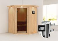 Karibu | Nanja Sauna met Dakkraag | Antracietglas | Kachel 3,6 kW Externe Bediening