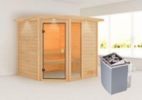 Karibu &VerticalLine; Tabea Sauna met Dakkraag &VerticalLine; Kachel 9 kW Ge&iuml;ntegreerde Bediening
