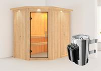 Karibu | Saja Sauna met Dakkraag | Helderglas Deur | Kachel 3,6 kW Geïntegreerde Bediening