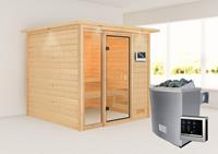 Karibu &VerticalLine; Jutta Sauna met Dakkraag &VerticalLine; Kachel 9 kW Externe Bediening