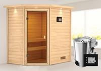 Karibu &VerticalLine; Jella Sauna met Dakkraag &VerticalLine; Biokachel 3,6 kW Externe Bediening