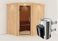 Karibu | Lilja Sauna met Dakkraag | Antracietglas | Kachel 3,6 kW Geïntegreerde Bediening